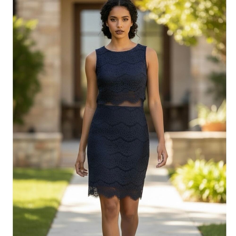 Teeze Me Lace Cocktail Dress - Navy